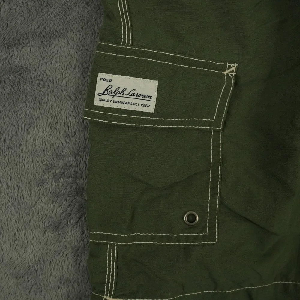 VTG Polo Ralph Lauren Swim Trunks Men M Green Cargo Board Shorts Pony Logo Lined